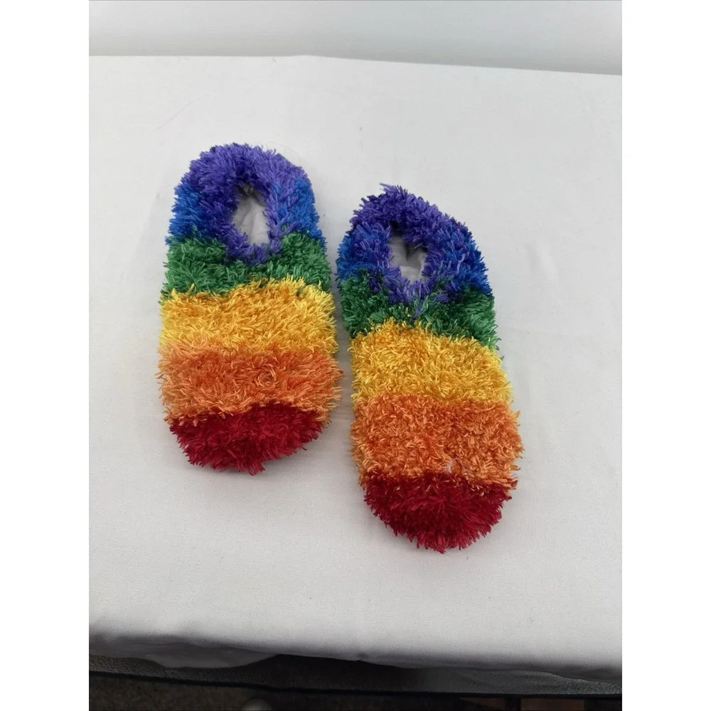 Fuzzy Slipper Socks Rainbow Soft Comfortable Non Slip Unisex Womens Mens